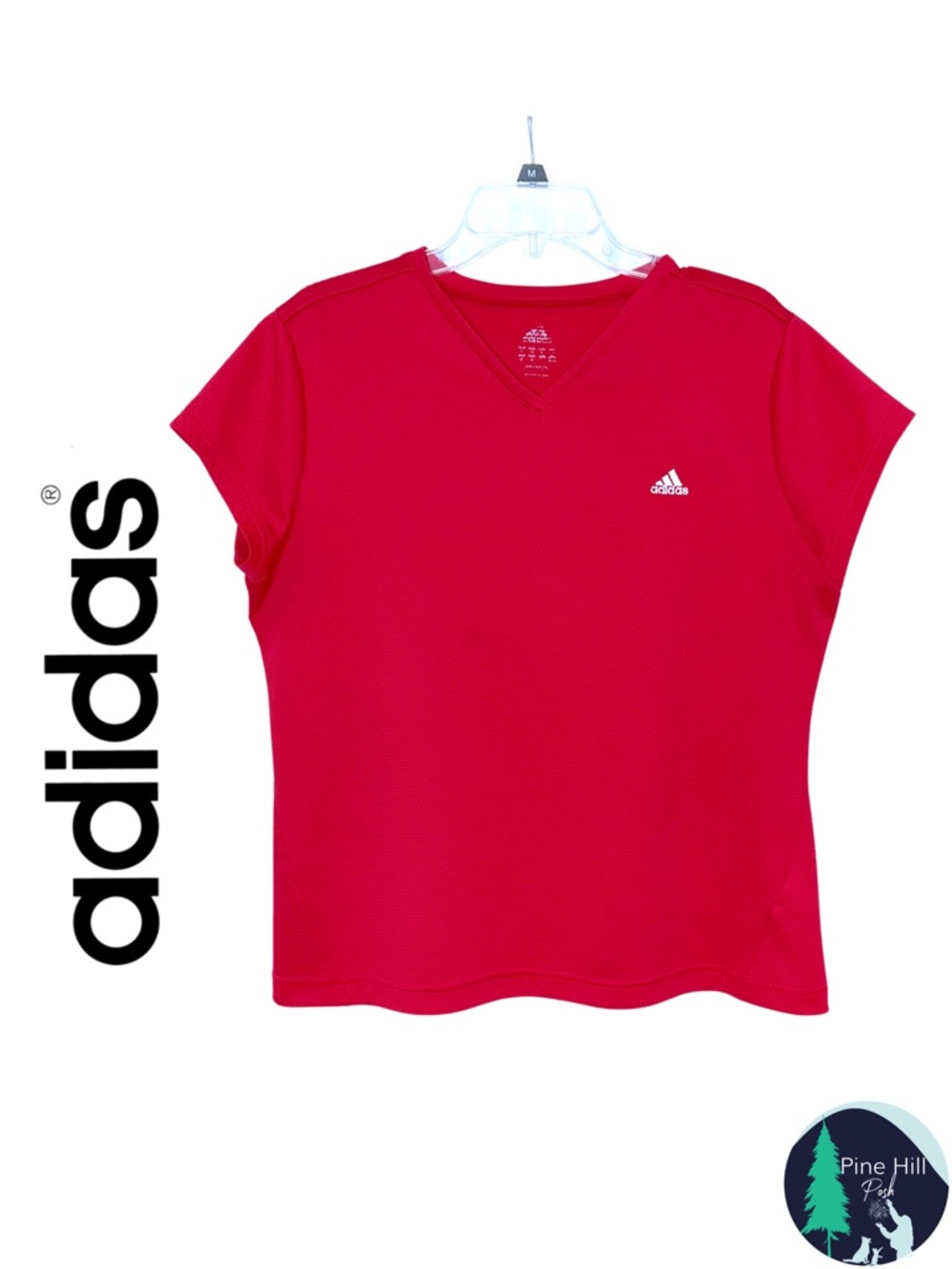 Adidas Climalite Athletic Shirt V-Neck Red Breathable Y2K Workout Size Medium